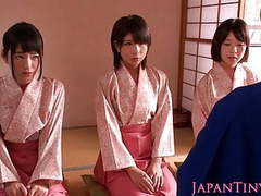 FreeKiloPorn presents: Petite femdom japanese kimono babes jump on dude