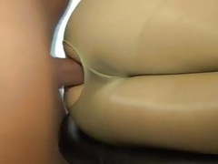 FreeKiloPorn presents: Sexy brunette anal in tan pantyhose