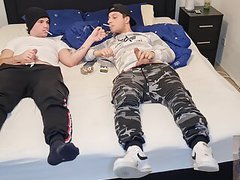 FreeKiloPorn presents: Gay couple smoking, kissing, wanking their big dicks, blowing and cumming on the ashtray